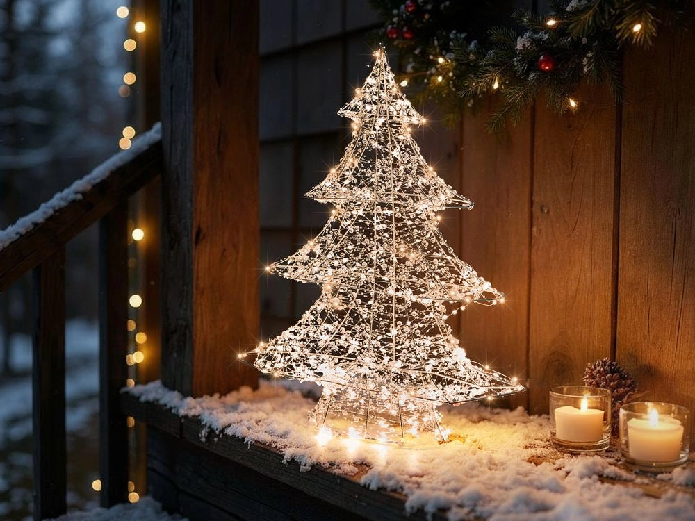 Decorazione natalizia da esterno a LED Albero di Natale 60 cm Decorazione natalizia da giardino Illuminata Argento