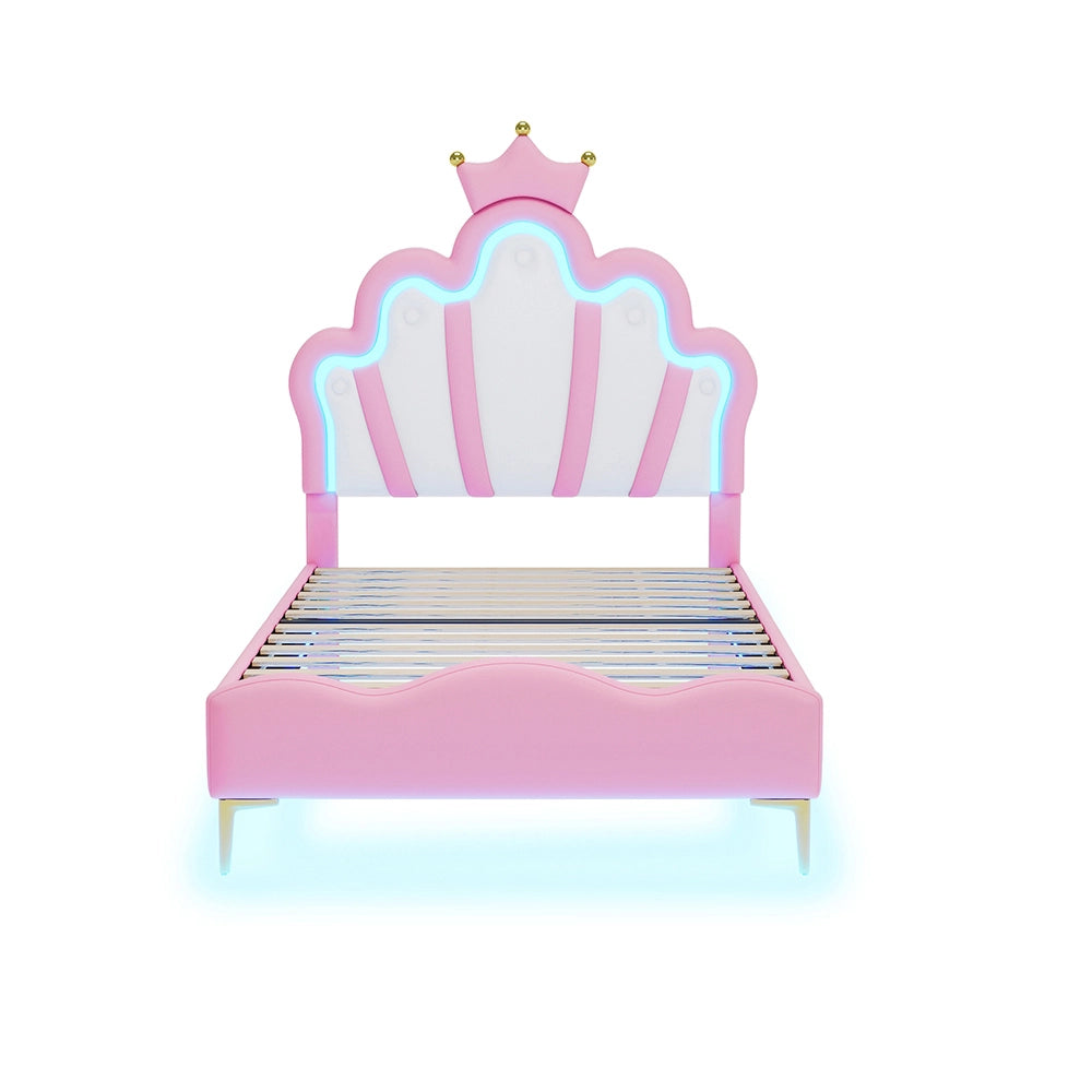 Letto a baldacchino per principessa - Xylo - 90x200 cm - Rosa - LED regolabile imbottito