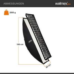 Essential Striplight Softbox 40x180cm + adattatore softbox per Elinchrom (diametro esterno: 15,2 cm), ruotabile a 360°, facile da montare, griglia inclusa, adattatore Bowens