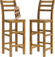 ® Set 2 Sgabelli Rustici in Legno con Schienale 75cm con Poggiapiedi Sgabello Sedie Bar Giardino