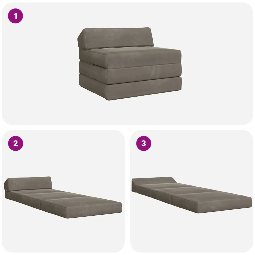 Divano Letto Pieghevole Grigio Chiaro 200 x 70 x 10 cm Velluto 900024
