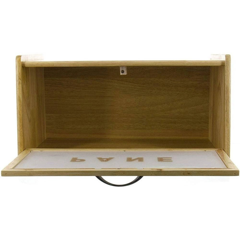 Trade Shop - Portapane In Legno Con Vetrina In Vetro Chiusura A Calamita Contenitore 38x22x20cm -