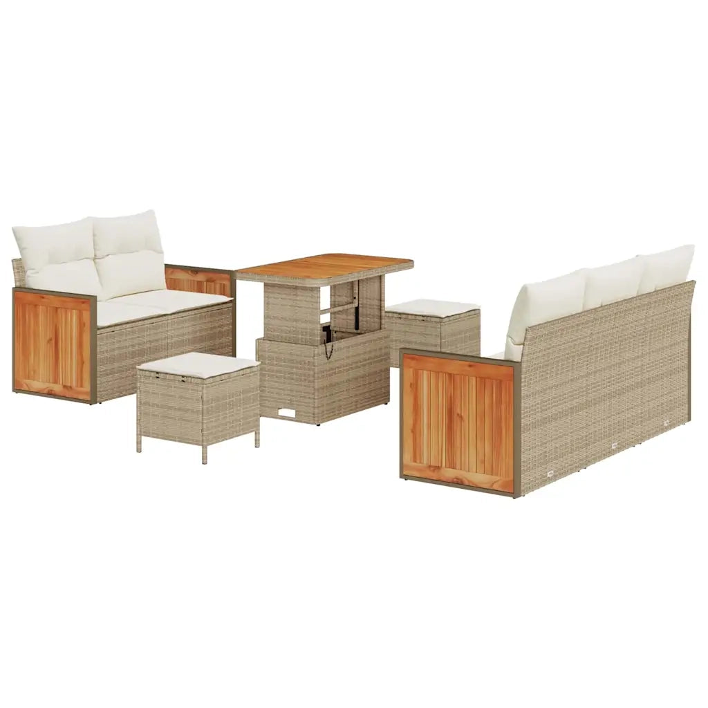 Set Divano da Giardino 10 pcs Beige e Crema polyrattan