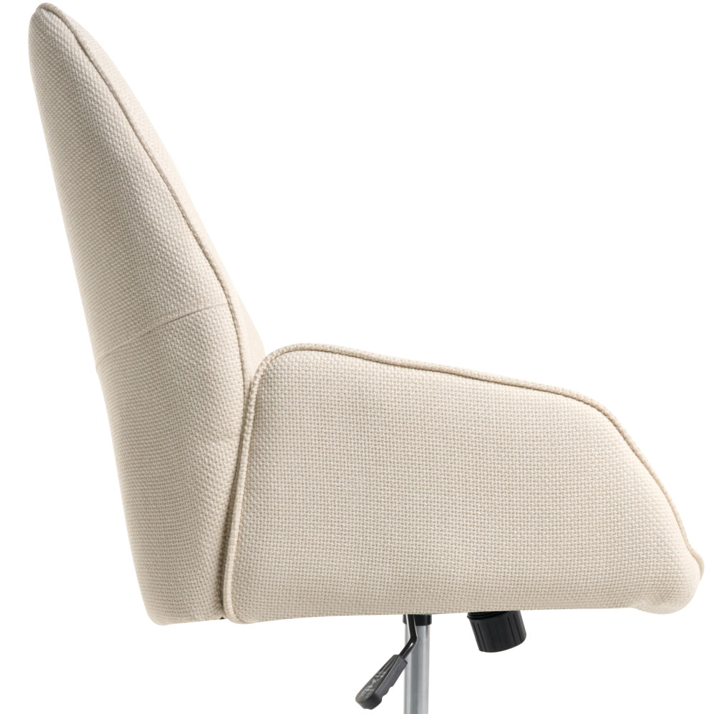 Sedia da ufficio color bianco sporco con rivestimento in finto lino, girevole, da salotto, con regolazione dell'altezza del sedile