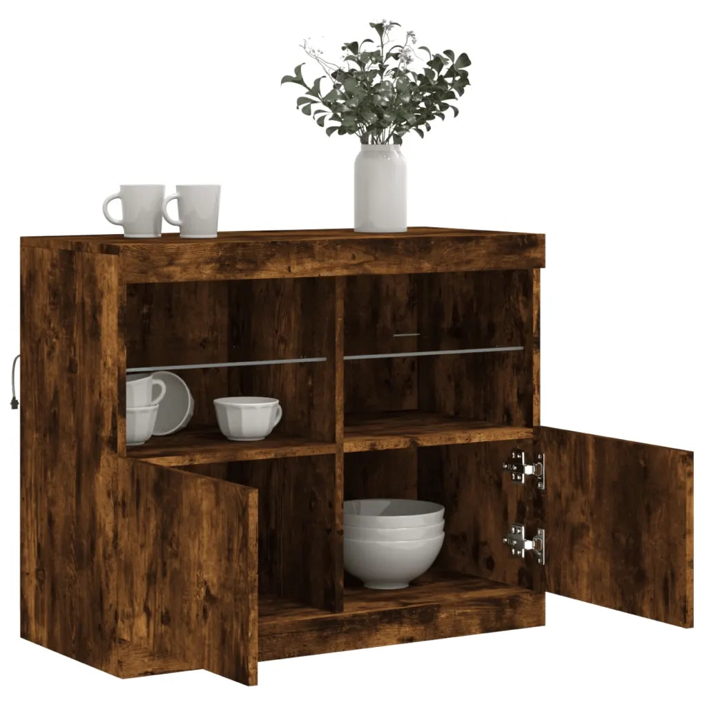 Credenza | Madia | Buffet da pranzo | Armadio da pranzo con Luci LED Rovere Fumo 81x37x67 cm