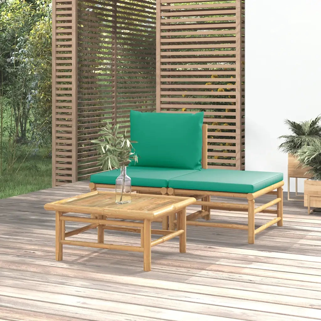 Salotto da Giardino-Set Salotto da Giardino 3pz con Cuscini Verdi Bamb¨´