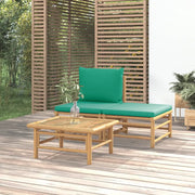 Salotto da Giardino-Set Salotto da Giardino 3pz con Cuscini Verdi Bamb¨´