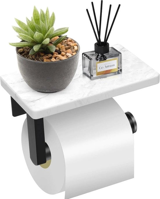 Sostegno per carta igienica con piattaforma di sostegno | Toilette in stile con supporto per carta igienica in acciaio nero