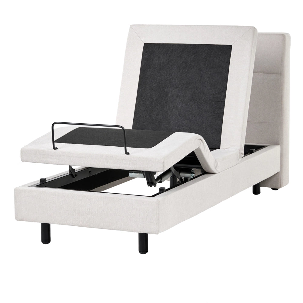 Letto singolo Tessuto beige chiaro Elettrico 80 x 200 cm regolabile tramite telecomando Rivestimento in ciniglia