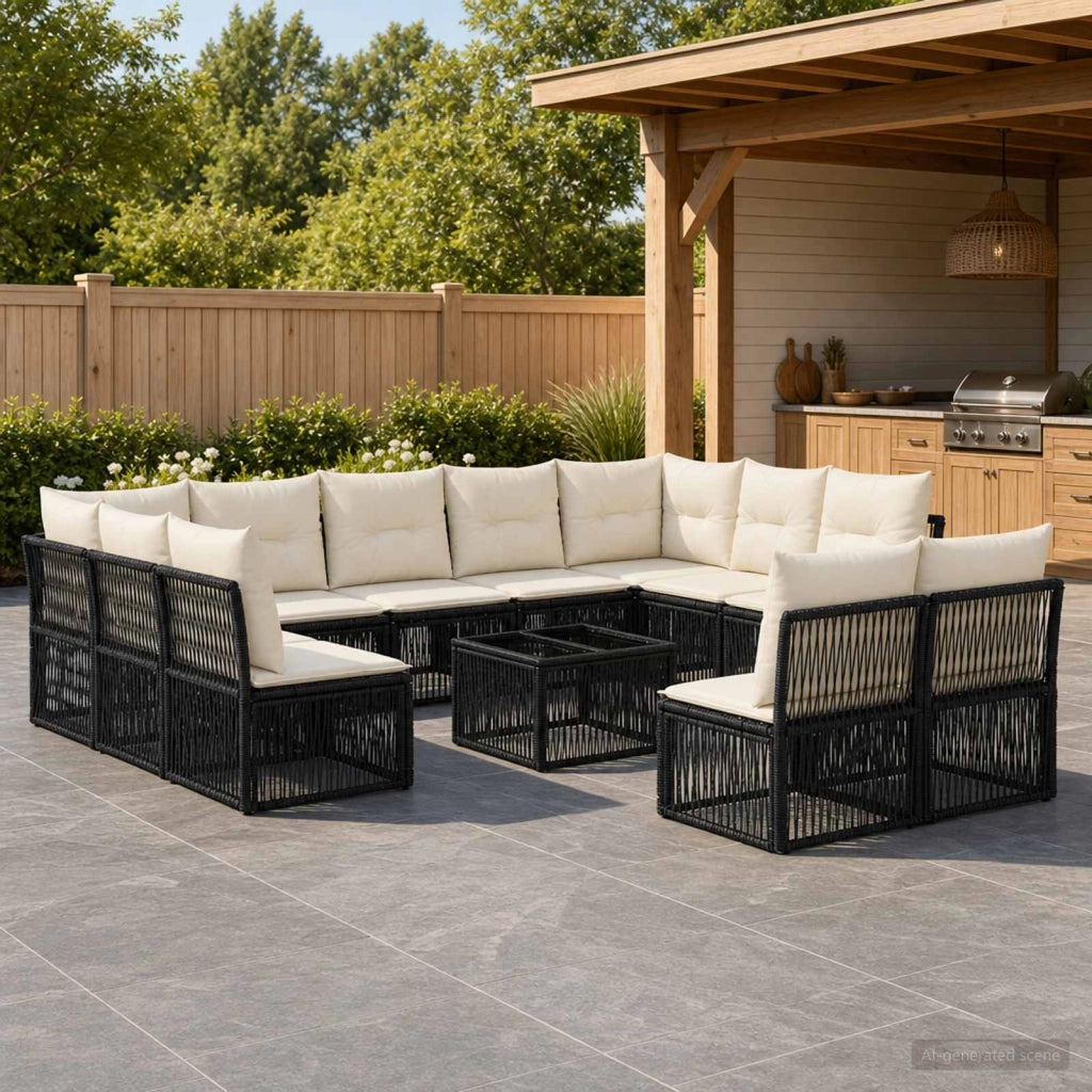 Set Divano da Giardino 12 pz Nero polyrattan 3434377