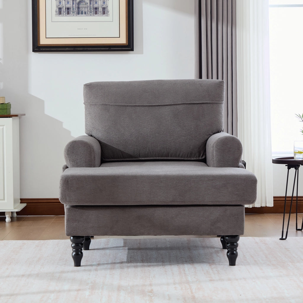 Poltrona Relax Ampia con Tasche Laterali Schienale e Braccioli Confortevoli Piedi in Legno Massello in Ciniglia Grigio Scuro