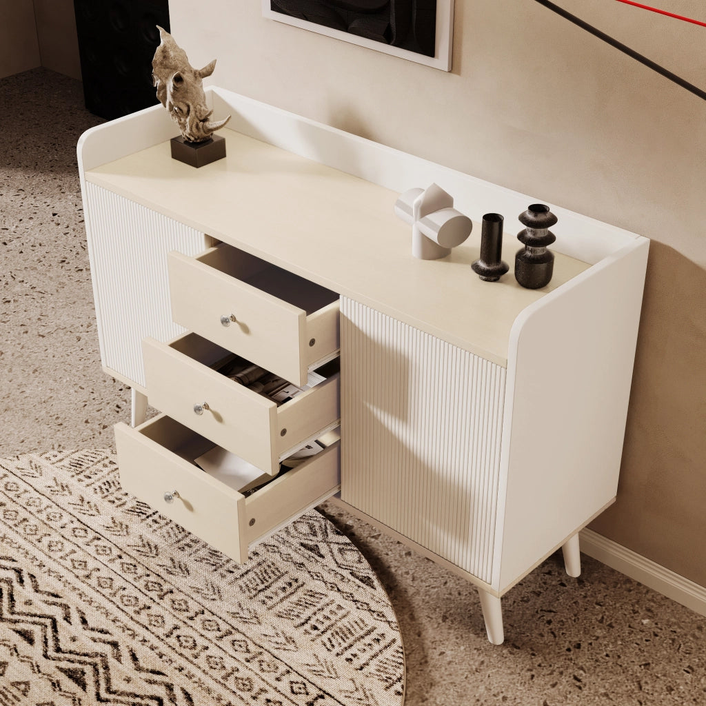 Credenza e Madia con 2 Ante Scorrevoli e 3 Cassetti; Ripiani Regolabili; Stile Moderno; in MDF; 117;5??39;5??79 cm; Bianco