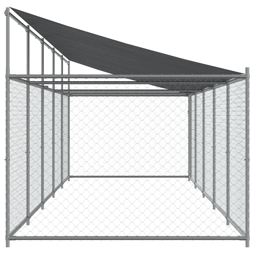Trasportino per cani con tetto e porta 10 x 2 x 2 m acciaio zincato grigio 02_0041628