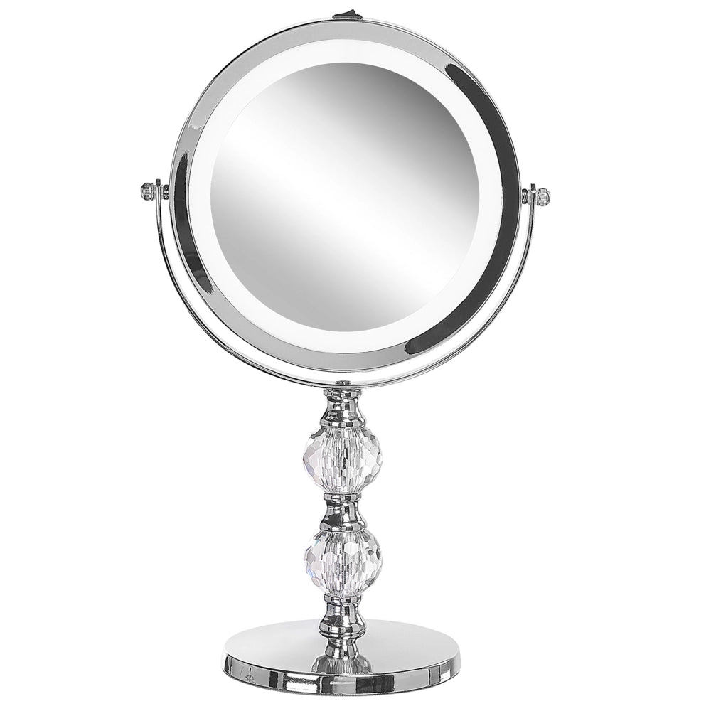 Specchio da tavolo double face per trucco a LED metallo argento ø 13 cm 1x / 5x