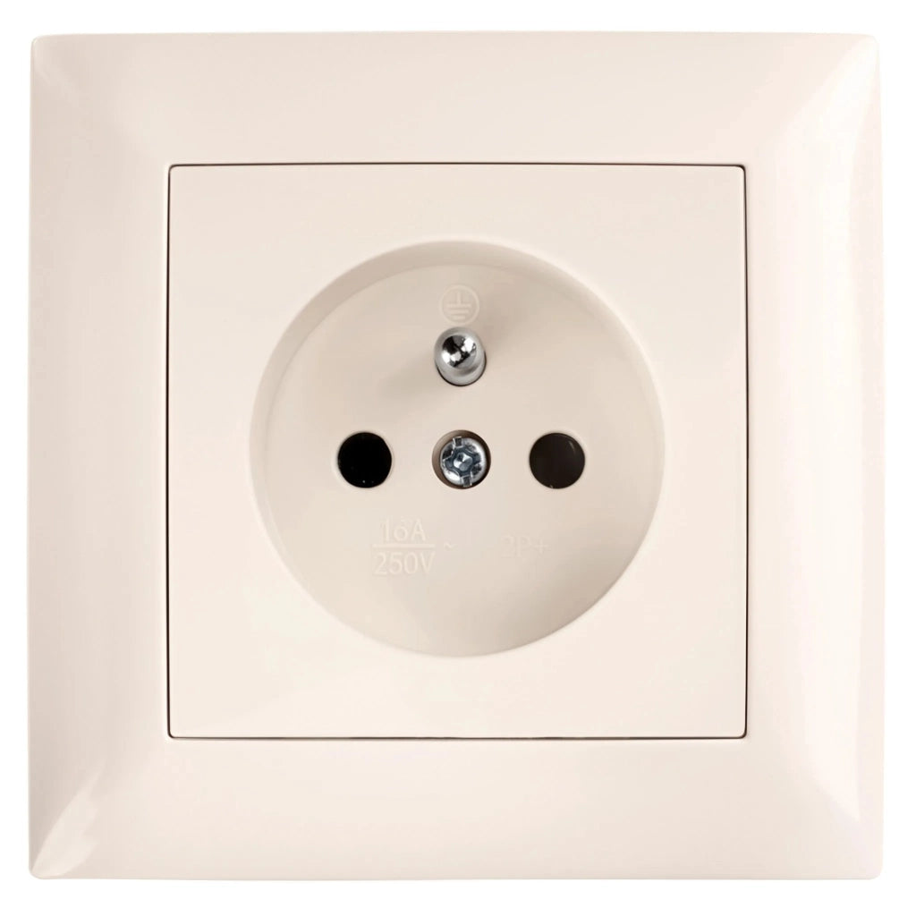 Presa Singola Con Messa A Terra E Placca Oste Jnh001-g Beige