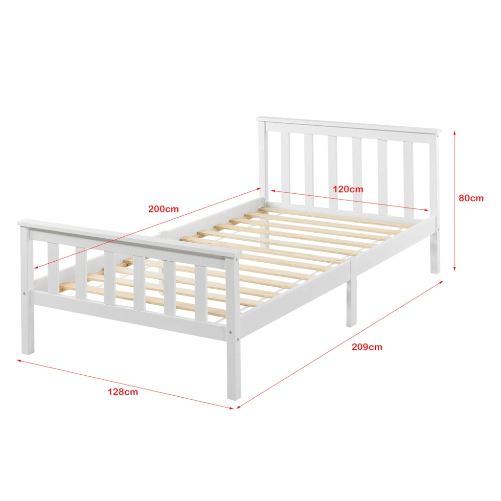 Letto 1 Piazza e Mezza in Legno di Pino con Materasso Ipoallergenico 120 x 200 cm Letto con Testiera e Pediera Alte - Bianco