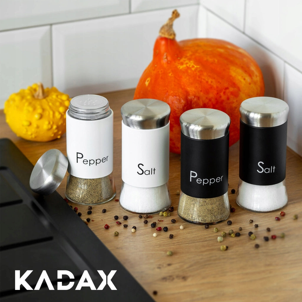 Saliera KADAX, contenitore per sale, nera, 150 ml, in vetro e acciaio, per condimenti.