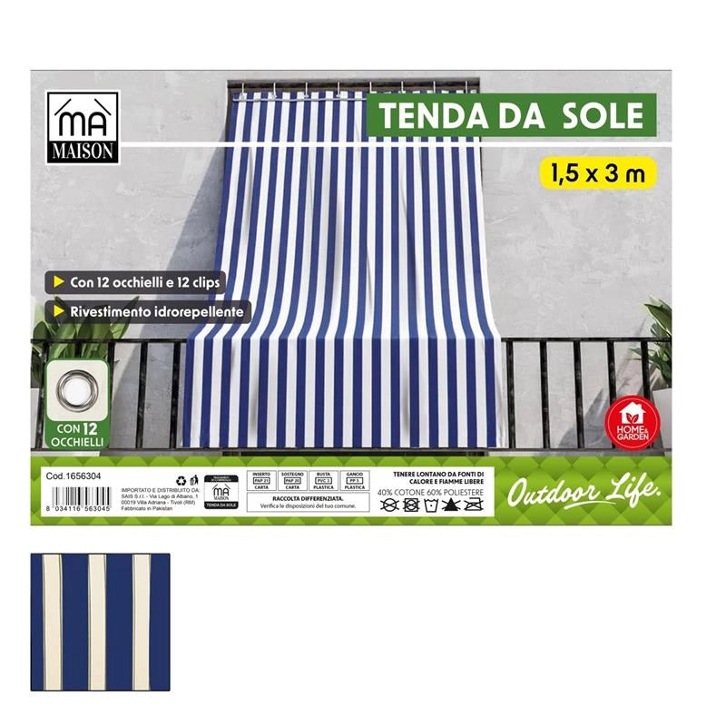 TENDA DA SOLE 1,5 X 3 MT CON OCCHIELLI E CLIPS RIVESTIMENTO IDROREPELLENTE COLOR BLU