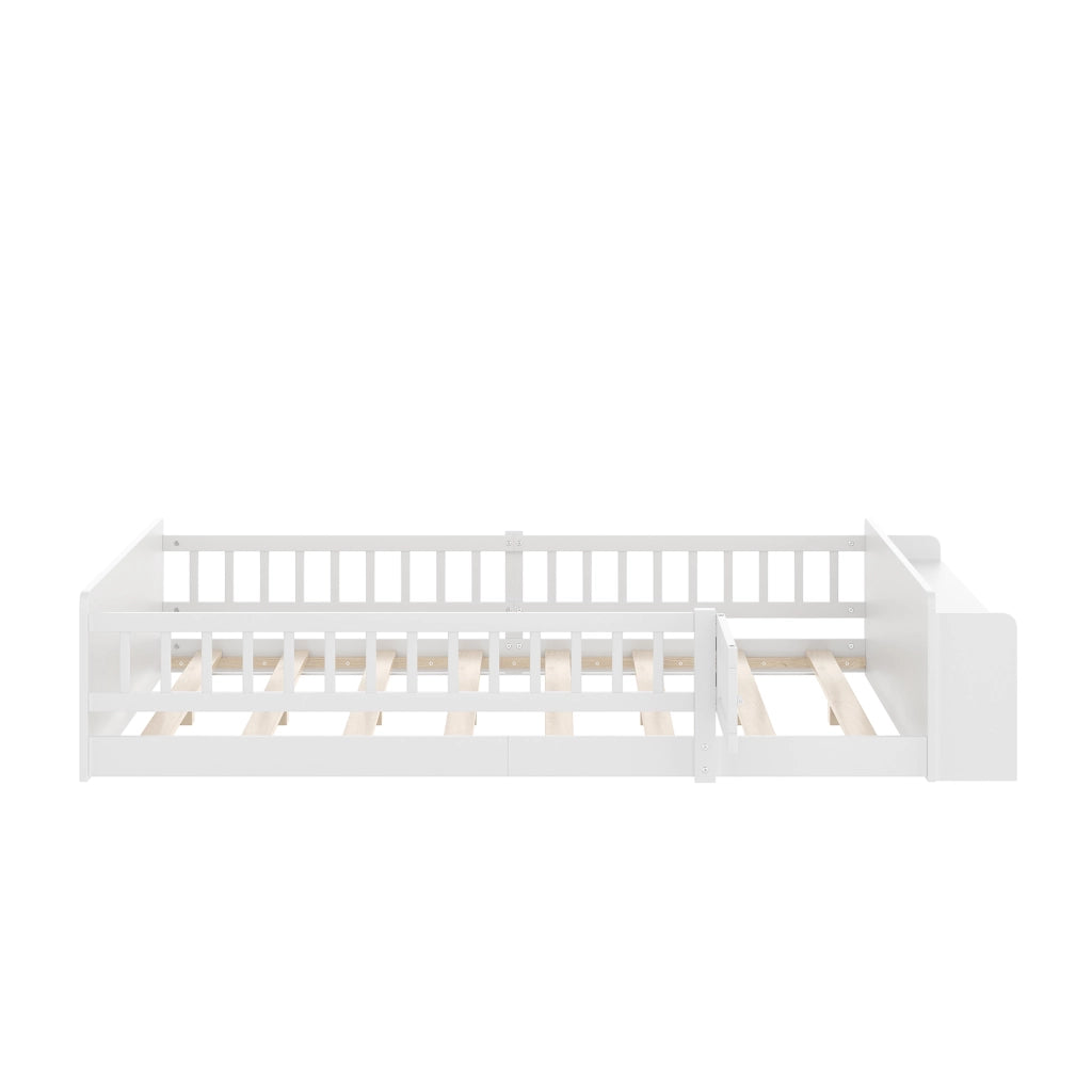 Letto per bambini 140×190 cm con ripiani e vano aperto; senza materasso; legno di pino; bianco