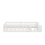 Letto per bambini 140×190 cm con ripiani e vano aperto; senza materasso; legno di pino; bianco