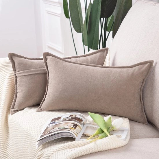 Set di 2 cuscini di protezione corti in chenille, copertura morbida per cuscino da divano, copertura morbida per cuscino da letto, luce taupe, 40 x 80 cm, rettangolare