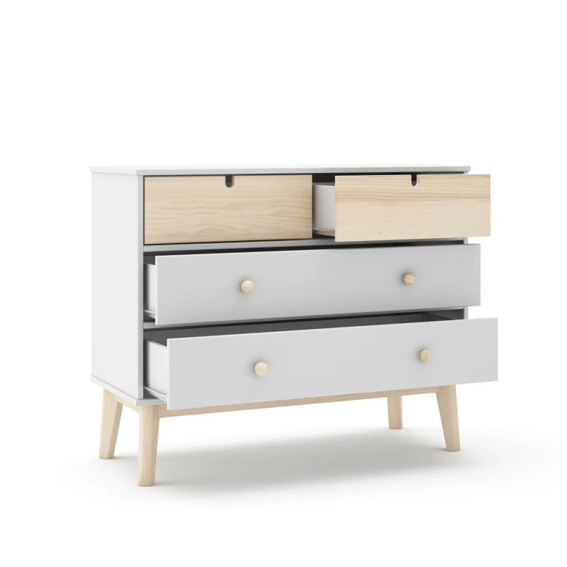 Cassettiera Estefania in legno con 2 cassetti bianchi e 2 cassettini pino