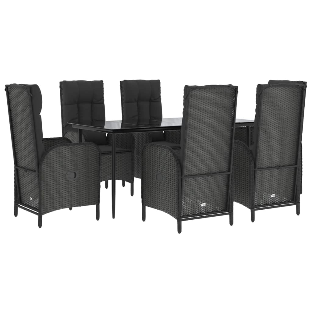 Set da pranzo da esterno in vimini di resina nera da 7 pezzi con cuscini inclusi mobili da giardino e cuscini (02_0014461)