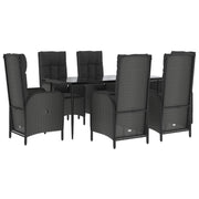 Set da pranzo da esterno in vimini di resina nera da 7 pezzi con cuscini inclusi mobili da giardino e cuscini (02_0014461)