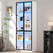Vetrina 80x35x200 cm con LED - Xylo - ante in vetro, biblioteca, supporto vino, elegante buffet doppia anta