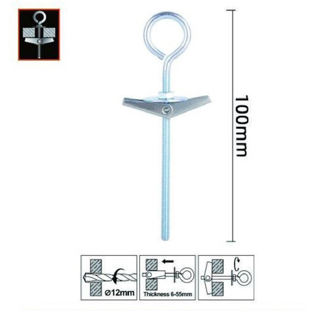 Trade Shop - Set 2pz Ancora Farfalla Con Occhiolo Chiuso Acciaio Dado Rondella M4x100mm 57232 -