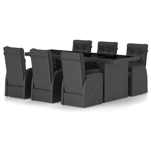Set da Pranzo da Giardino 7 pz con Cuscini in Polyrattan Nero 3059347