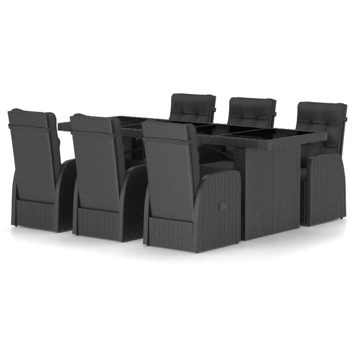 Set da Pranzo da Giardino 7 pz con Cuscini in Polyrattan Nero 3059347