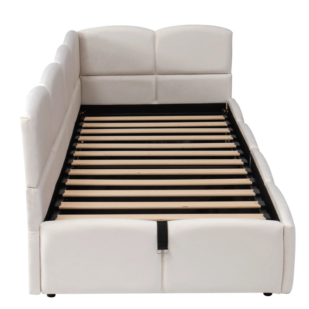 Letto Singolo Imbottito Contenitore con Doghe ¨C MINIMAL ¨C Velluto Beige 90x200
