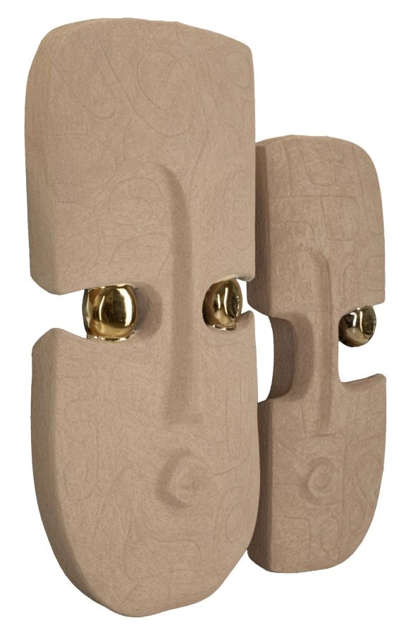 Decorazione Murale Dakar Coppia 20x6x40 cm in Ceramica Marrone e Oro