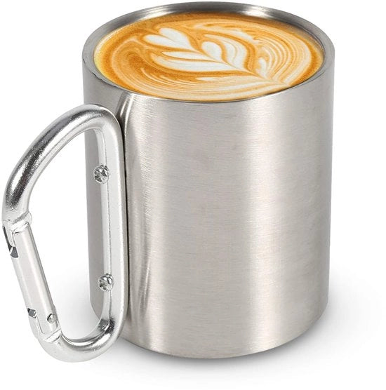 Tazza termica con maniglia automatica - Onda a doppia parete per isolamento termico - Caffettiera da campeggio - 220 ml