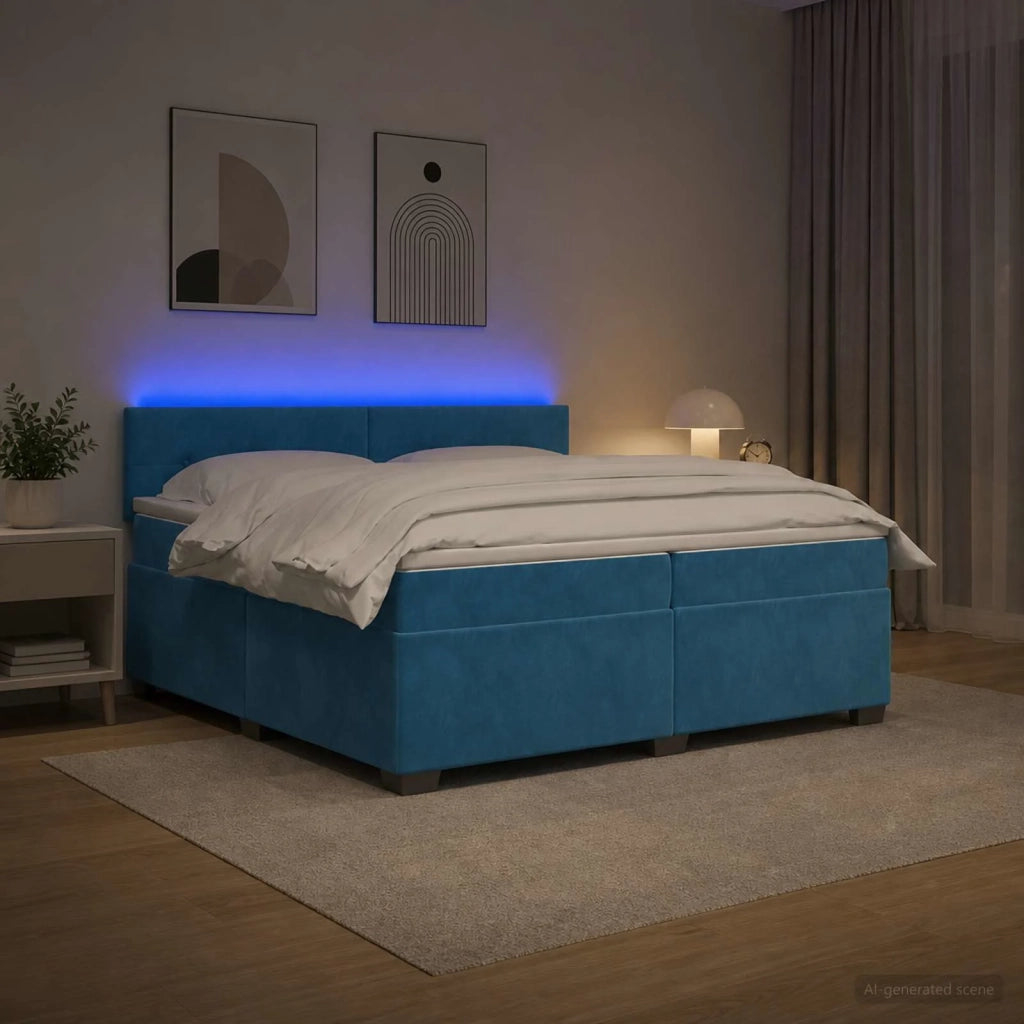 Letto con Box Spring, Materasso e LED Blu 200 x 200 cm Velluto 3452250