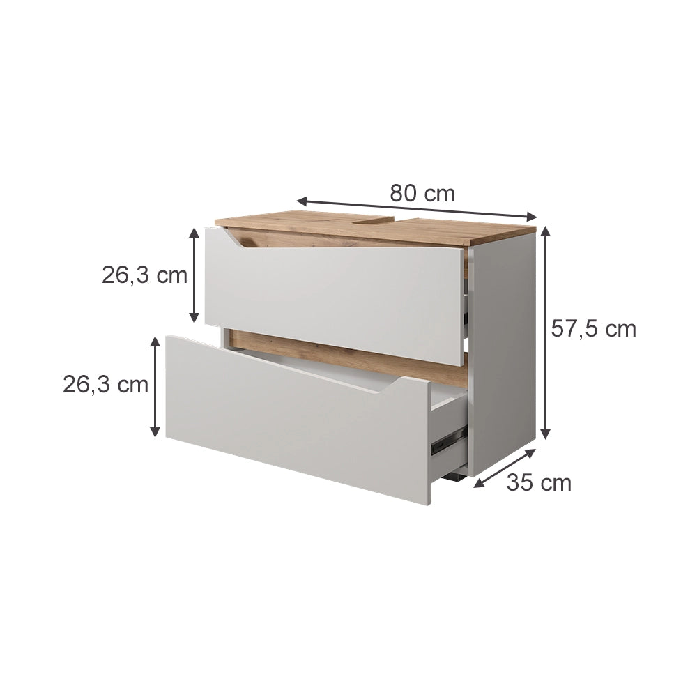 Vicco Mobile sottolavabo per bagno Bianco/Artisan 80 x 57.5 cm con 2 cassetti