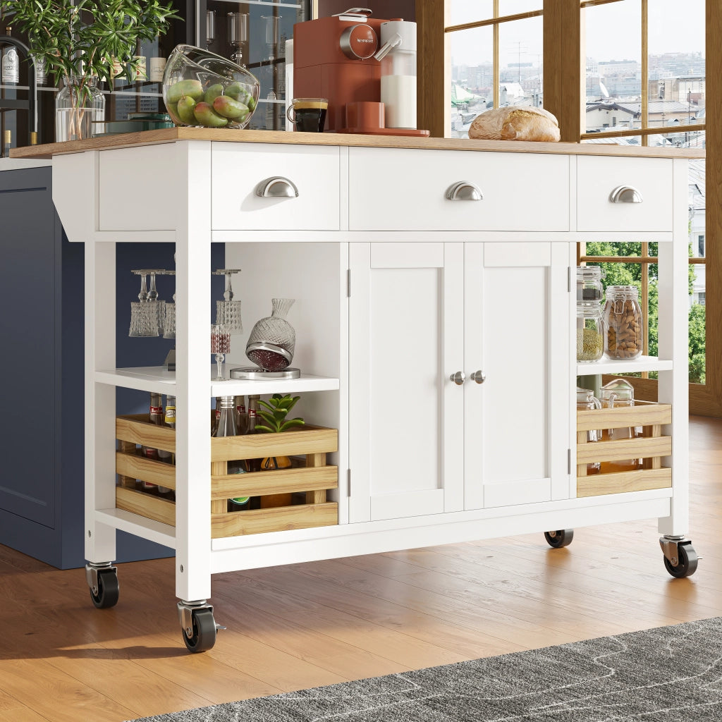 OKWISH Carrello da Cucina con 1 Cassetto, 1 Anta, Ripiano Regolabile, Piano Ribaltabile e Ruote, 120×45×90 cm