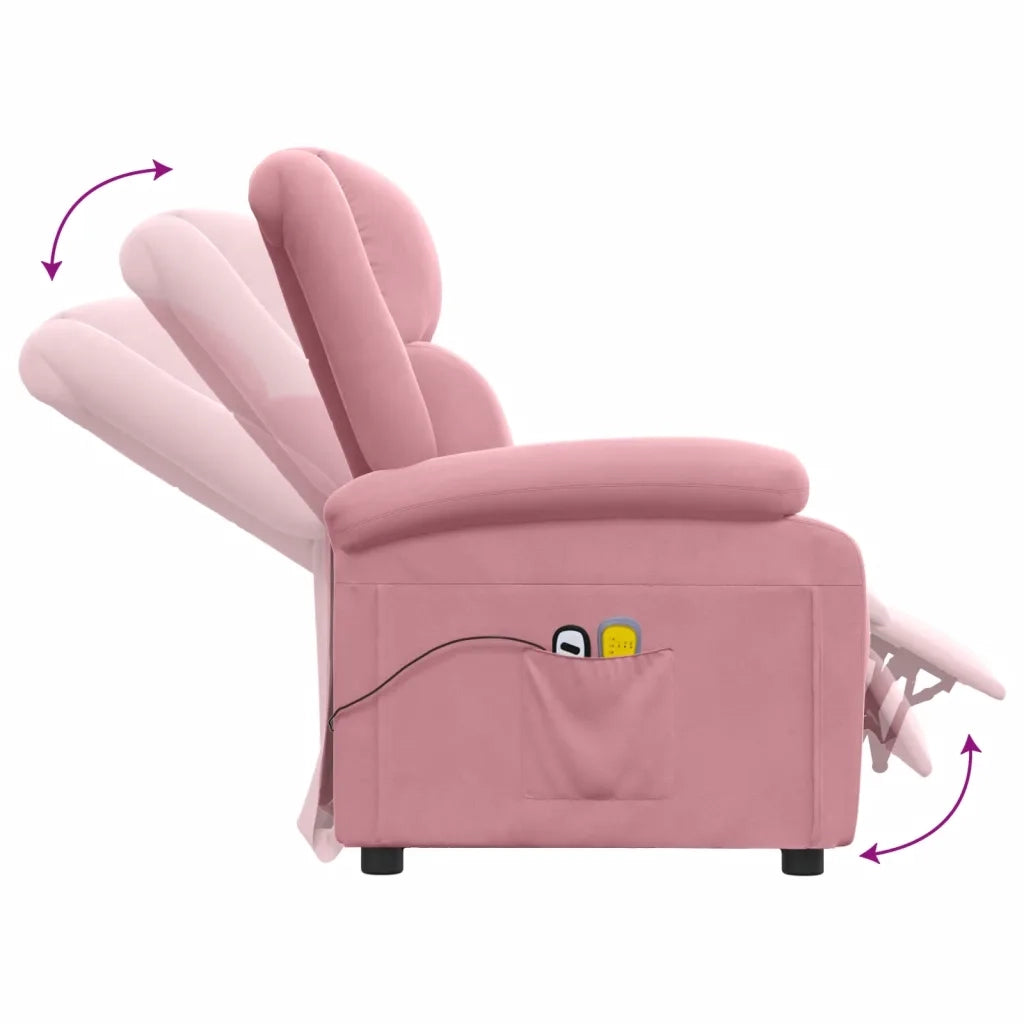 Poltrona Elettrica Reclinabile Massaggio in Velluto Rosa 3098408