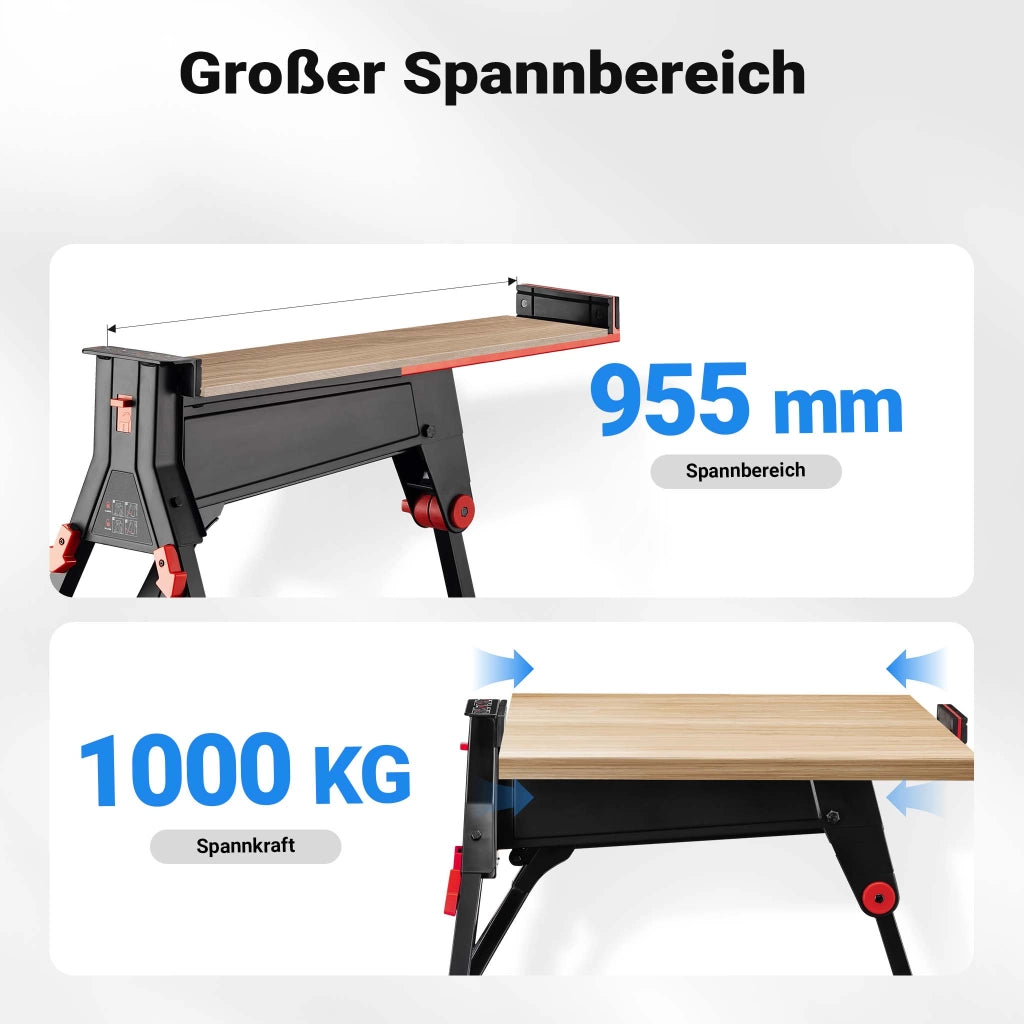 Banco da lavoro pieghevole con morsa 98 x 88 x 87 cm, tavolo da lavoro pieghevole con capacità max 200 kg, banco da lavoro officina