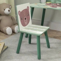 Set Sedia e Tavolino per Bambini con Ripiano Portaoggetti, in MDF e Legno di Pino, Verde