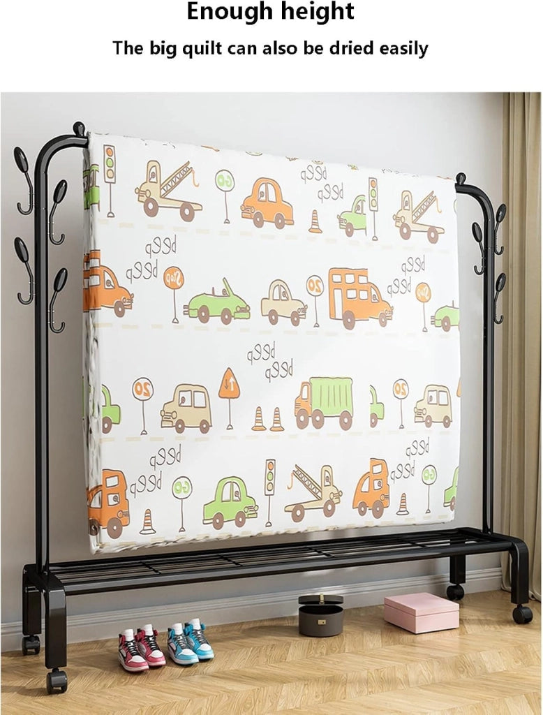 Appendiabiti in Metallo, Asta Appendiabiti, Tubo Appendiabiti, stendibiancheria con Asta Superiore e ripiano Inferiore per casa, Ufficio, interni/bianco/150 cm