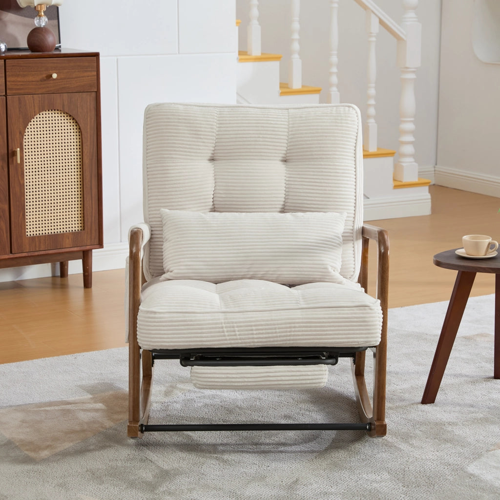 Sedia a dondolo con poggiapiedi - con tasca laterale e schienale regolabile - beige