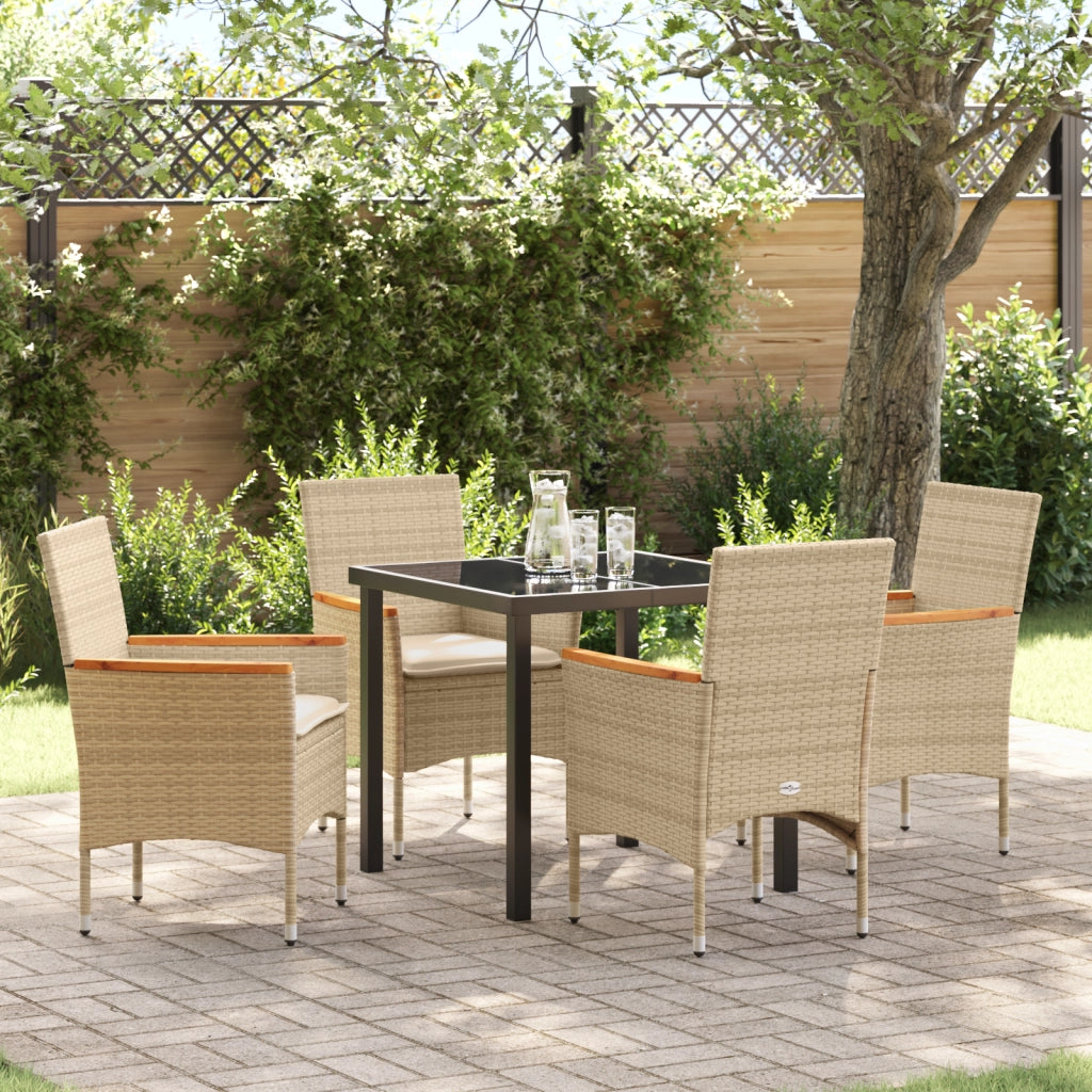 Set da Pranzo da Giardino  con Cuscini Beige in Poly Rattan