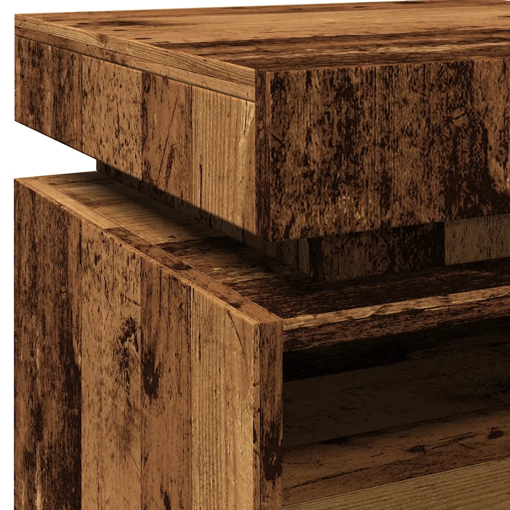Comodino | Armadio da Notte | Mobiletto da notte con Luci LED Legno Antico 40x39x48,5 cm