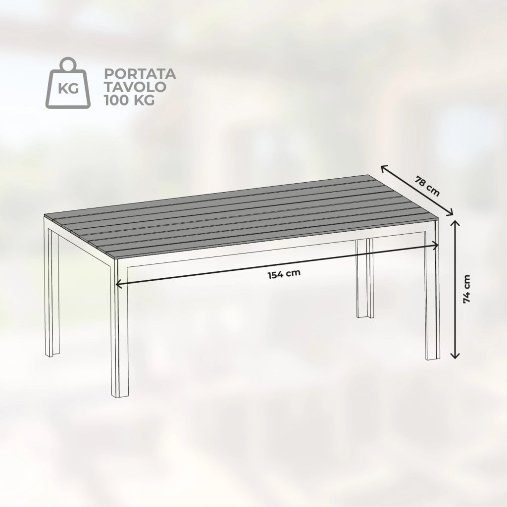 Tavolo da Esterno 6/8 Posti in Acciaio Inox e HDPE Effetto Legno – Tavolo Giardino Grande Resistente a Pioggia, UV e Ruggine, Design Moderno per Terrazzo e Patio 154x78 cm  Grigioscuro