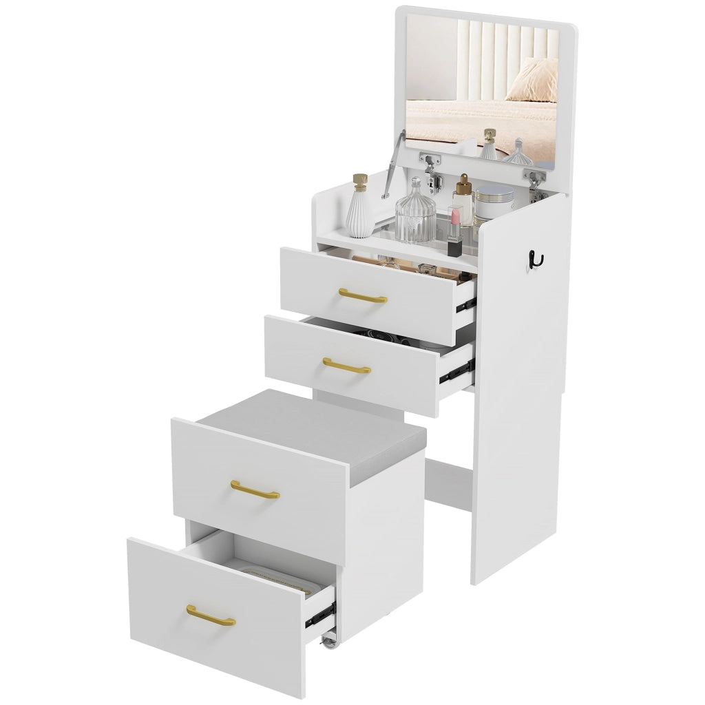 Scrivania con specchio e sgabello ¨C Zephmum ¨C Bianco 48x40x90 cm