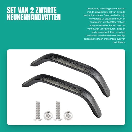 Set di maniglie per cucina in alluminio nero - Robusto - Lunghezza complessiva 175 mm - Distanza di apertura 160 mm - Altezza 25 mm - Per cucine - Maniglie per cucina