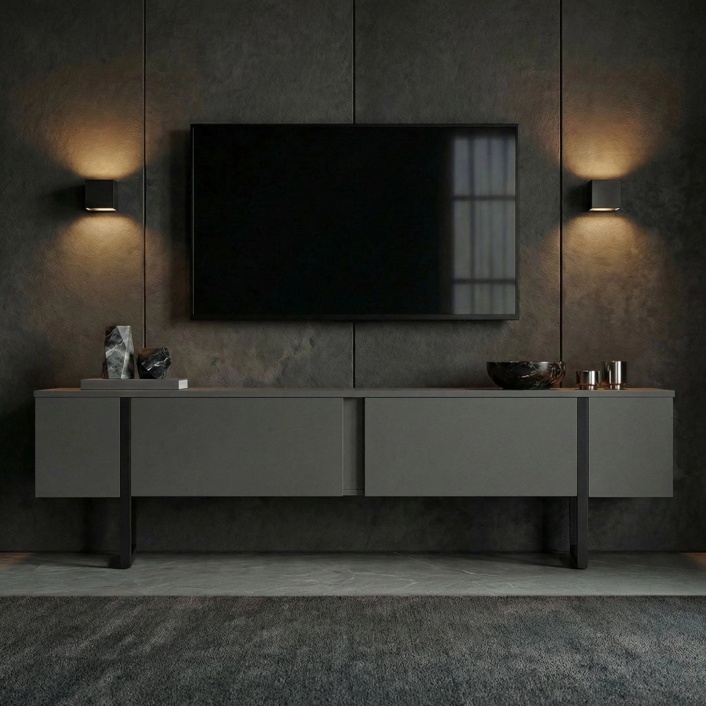 Porta TV in legno "Onera" - 180 x 30 x 50 cm - Antracite / Nero