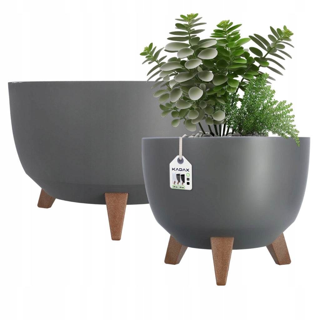 Vaso da fiori KADAX, fioriera, coperchio, gambe, inserto, supporto per fiori, 29+40 cm, antracite, 2 pezzi.
